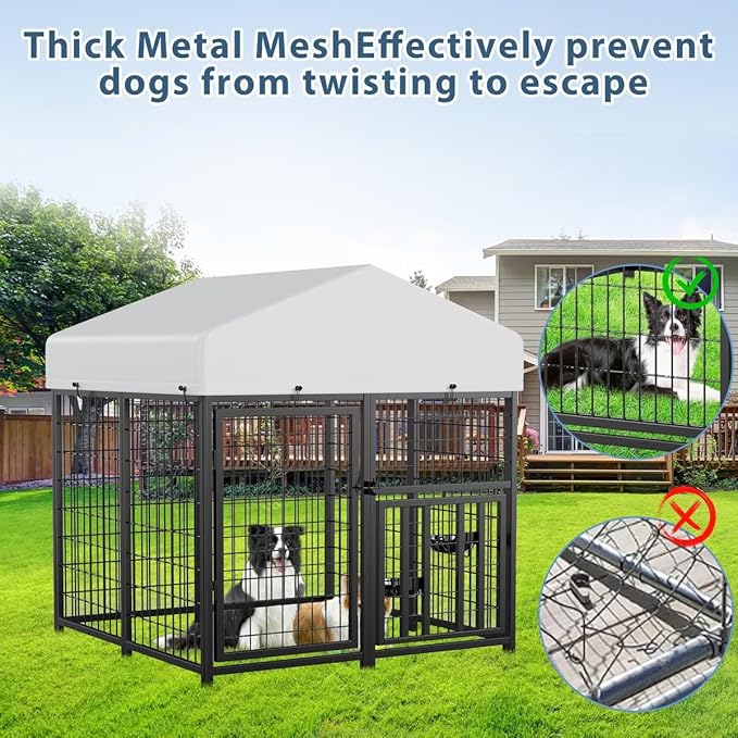 ROOMTEC Large Dog Kennel Outdoor Pet Pens Dogs Run Enclosure Animal Hutch Metal Coop Fence with Roof Cover (4'L x 4'W x 4.25'H)
