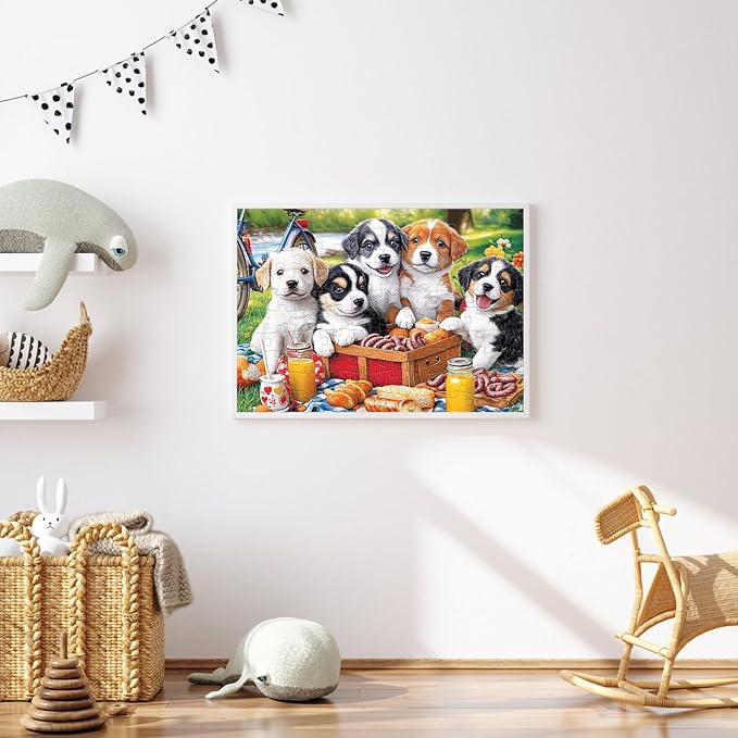 100 Piece Puzzles for Kids Ages 4-6 & 5-8, Puppies Picnic Jigsaw Puzzle for Kids Ages 8-10, Large Piece Puzzles for Adults & Seniors Educational Interactive Family Fun Puzzle for Boys Girls