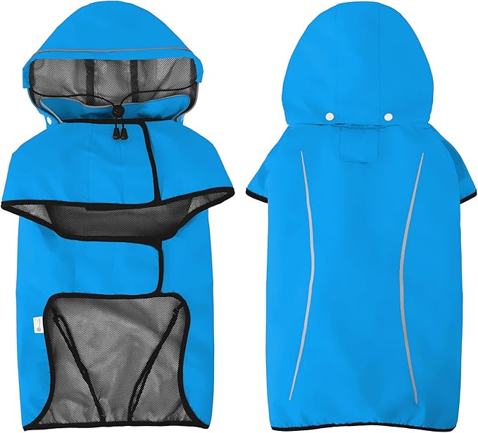 Mile High Life Dog Raincoat, Adjustable Waterproof Pet Rain Jacket, Reflective Hooded Poncho for Small Medium Large Dogs, Lightweight Breathable Pet Rain Coat (Blue,XS Chest 15"-18")