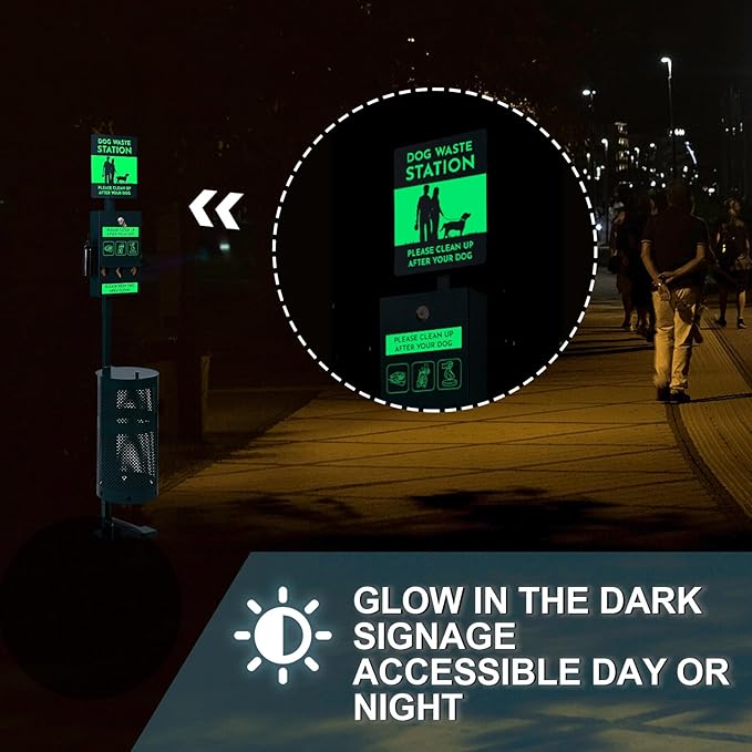 Pet Waste Station, Includes 600 Roll Bags, Dog Waste Station with Foot Pedal, Dog Poop Sign, Bag Dispenser, Hand Sanitizer Bottle and Covered Outdoor Trash Can for Parks, Trails Outdoor