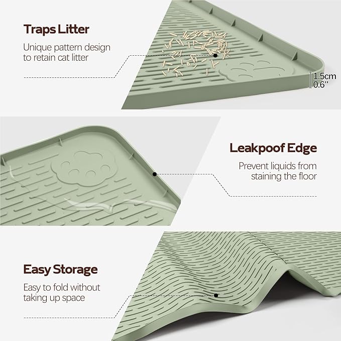 Cat Food Mat, 57" x 40" Extra Large Silicone Pet Feeding Mat with Raised Edge Pet Placemat for Food and Water Bowl Non-Slip, Easy to Clean, Floor Protection (Green)