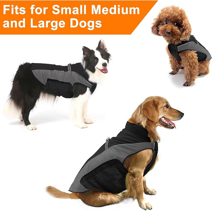 Warm Dog Winter Coat, Gimilife Dog Sweater Cold Weather Coats Waterproof Dogs Apparel Clothes Pet Jacket Padded Vest Outfit for Small Medium Large Dogs(Gray, M (14-25 LB | 14.96" Neck Girth))