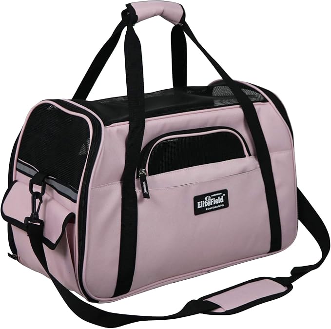 EliteField Soft Sided Pet Carrier (3 Year Warranty, Airline Approved), Multiple Sizes and Colors Available (Medium: 17" L x 9" W x 12" H, Pink)