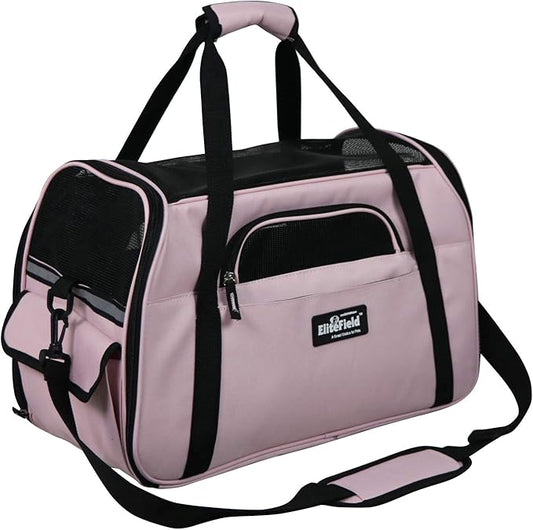 EliteField Soft Sided Pet Carrier (3 Year Warranty, Airline Approved), Multiple Sizes and Colors Available (Medium: 17" L x 9" W x 12" H, Pink)