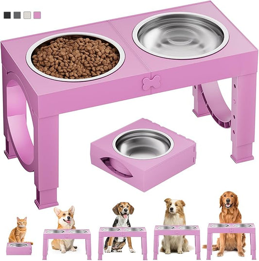 XIAZ Elevated Dog Bowls Large Breed Raised Dogs Bowl Stand Large/Medium Sized Dog 1L Food Water Bowl Stands 5 Heights Adjustable 9/11/12/14in Pink Pet Feeder Dish Station