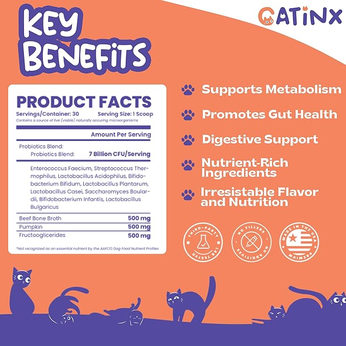 Whiskers & Wellness Probiotic Blend - Digestive Support for Cats, Metabolic Health, Gut Balance, and Immune Boost | 7 Billion CFUs, Pumpkin, Chicken Liver, and Cat Prebiotics