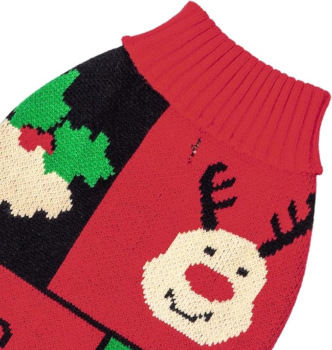 CuteBone Christmas Dog Sweater for Small Medium Dogs X-mas Knit Puppy Sweater Turtleneck Pet Winter Clothes Cat Apparel with Harness Hole