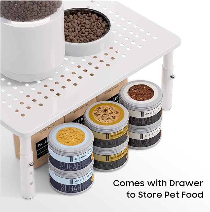 ‌Adjustable Automatic Cat Feeder Stand - Non-Slip Elevated Holder for Cats/Puppies, Fits Most Automatic Feeders & Water Dispensers, White(Holder ONLY)