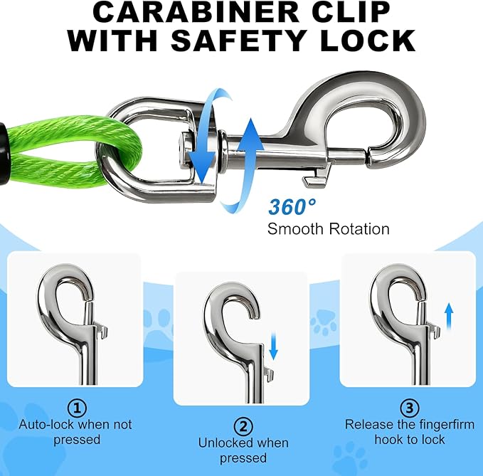 Tie Out Cable, 15/25/40/50 FT Runner Cable with Swivel Hook,Dog Leash Run Tether for Yard Outdoor and Camping,for Small to Medium Pets Up to 250 LBS