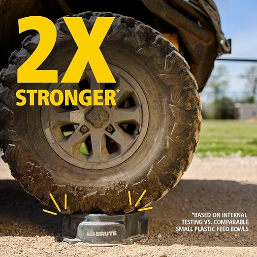 Rubbermaid Commercial Products Brute 1.25-Gallon Tip-Resistant Animal Pan Feeder with Tie-Down Slots, RigidCell Construction, Made in USA for Livestock & Small Animals