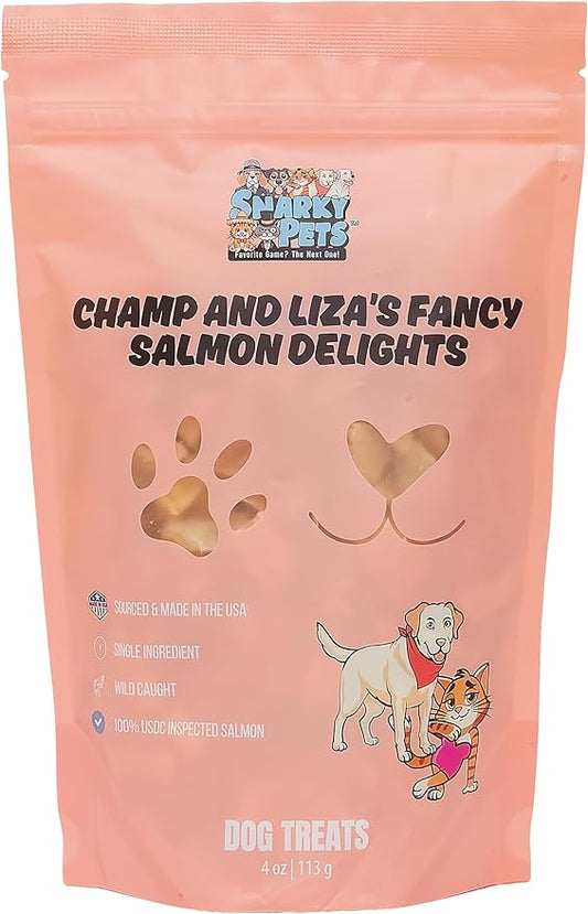 Champ and Liza’s Fancy Salmon Delights – Freeze-Dried Wild-Caught Salmon Treats for Dogs & Cats – USDC-Inspected, Grain-Free, No Preservatives, Omega-3 Rich, Natural Snacks – 4 oz