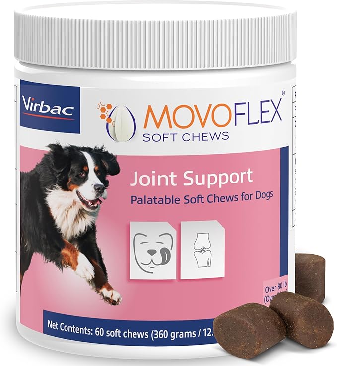 Soft Chews Hip and Joint Support Supplement for Large Dogs - Movoflex 60 Count by Virbac
