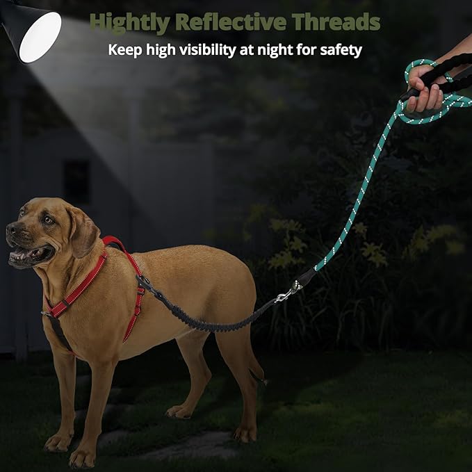 jenico Long Dog Leash 15FT: Heavy Duty Rope Leashes for Dogs Training with Swivel Lockable Hook Reflective Threads Bungee and Padded Handle - Dog Lead for Large Small Medium Dogs Outside Walking