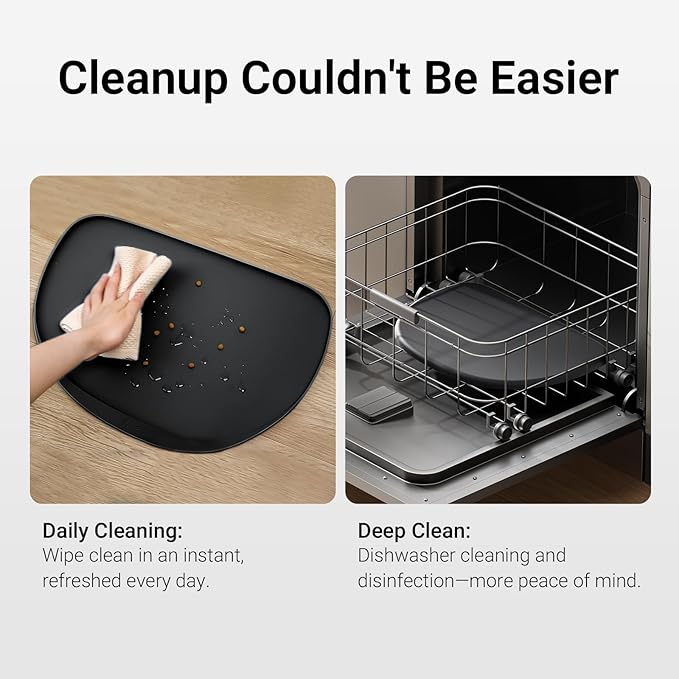 DownyPaws Cat Food Mats for Floors Waterproof, BPA Free Silicone Pet Feeding Mat, Non-Slip Pet Food Mat with High Raised Edge, Cat Placemat for Messy Drinkers, 18"×12.5", Black