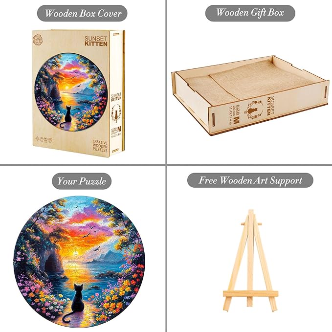 Jigfoxy Wooden Puzzle for Adults, Kitten Wooden Jigsaw Puzzles for Adult, Unique Cat Shape Wood Cut Puzzles, Christmas Thanksgiving Gifts for Friends Family (M-11.4 * 11.4in-200pcs)