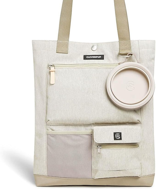 Park Pack 2-Piece Set Dog Gear Tote – Dog Travel Bag with 8 Pockets, Treat Pouch, Poop Bag Dispenser, Quick-Dry Ball Pocket, Collapsible Bowl, Perfect for Walks & Park Trips, Sand