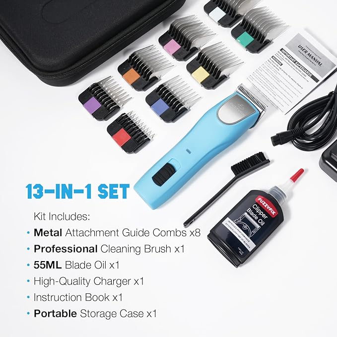 Professional Dog Clippers for Grooming - 2 Speed Pet Grooming Kit for Thick Curly Matted Coats - Low Noise Heavy Duty Cordless Hair Trimmer with Detachable Metal Blade for Animal/Pet/Horse