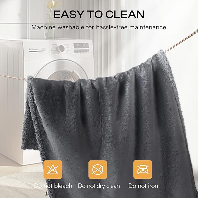 Luciphia Waterproof Pet Blanket, Liquid Pee Proof Dog Blanket for Sofa Bed Couch, Reversible Sherpa Fleece Furniture Protector Cover for Small Medium Large Dogs Cats, Dark Gray Queen Size（90" x 82"）