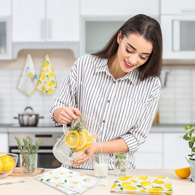 TecUnite 6 Pcs Sunflower Kitchen Towels Lemon Daisy Flower Dishtowels 24 x 16 Inches Floral Absorbent Fast Drying Farmhouse Hand Towels for Christmas Bathroom Gifts Decorations