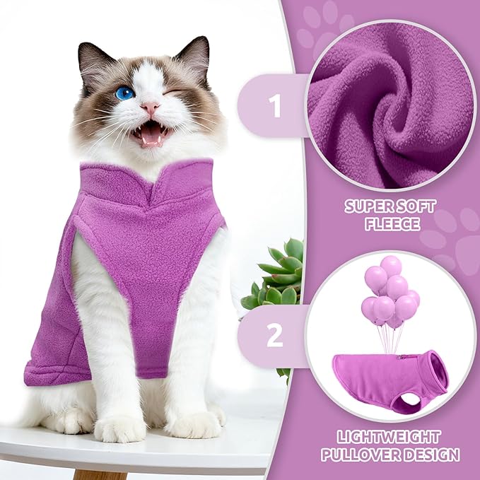 PETCARE Small Dog Sweater Cat Fleece Vest Soft Dog Jacket with Leash O-Ring Fall Winter Warm Pet Pullover Coat Puppy Clothes for Small Dogs Cats Chihuahua Apparel Shih Tzu Costume, Purple