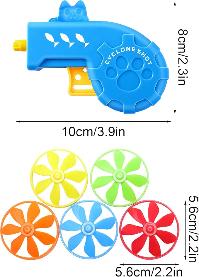 Sumind 18 Pieces Interactive Cat Fetch Tracking Toys With 5 Colors Flying Propellers for Indoor Pet Kitty Training Chasing (Blue Cat Theme Design)