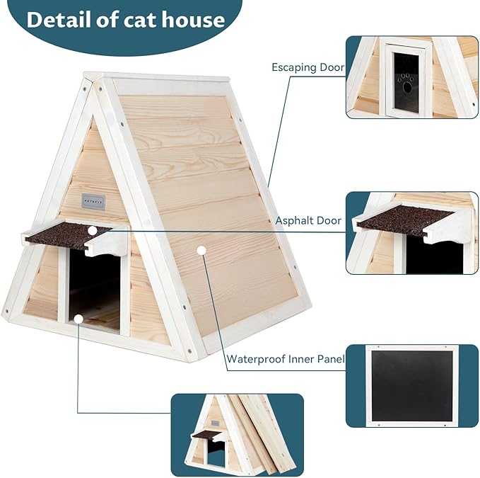 Petsfit Outdoor Cat House Weatherproof, Outside Feral Cat House with Escape Door,Outdoor Indoor Pet House for Small Animal, Small Rabbit Hutch Solid