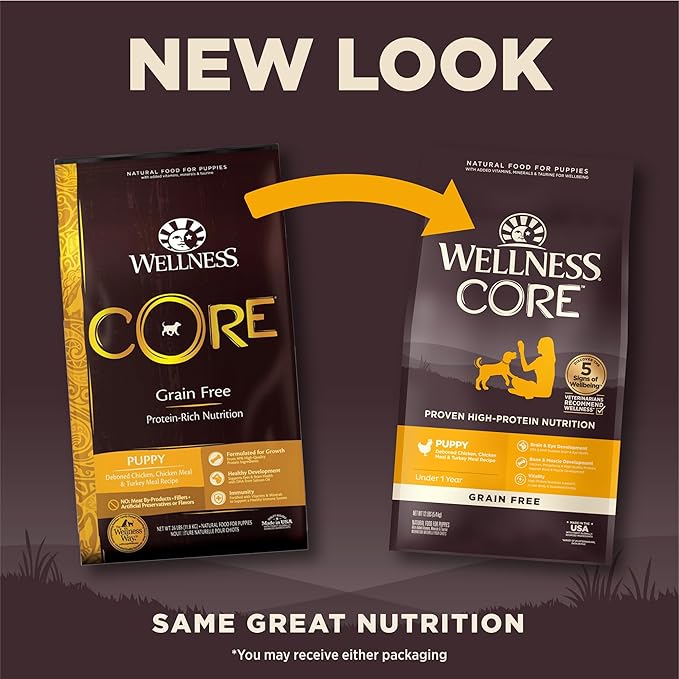 Wellness CORE Puppy Dry Dog Food, Grain-Free, High Protein, Natural, Chicken & Turkey Recipe, (12-Pound Bag)