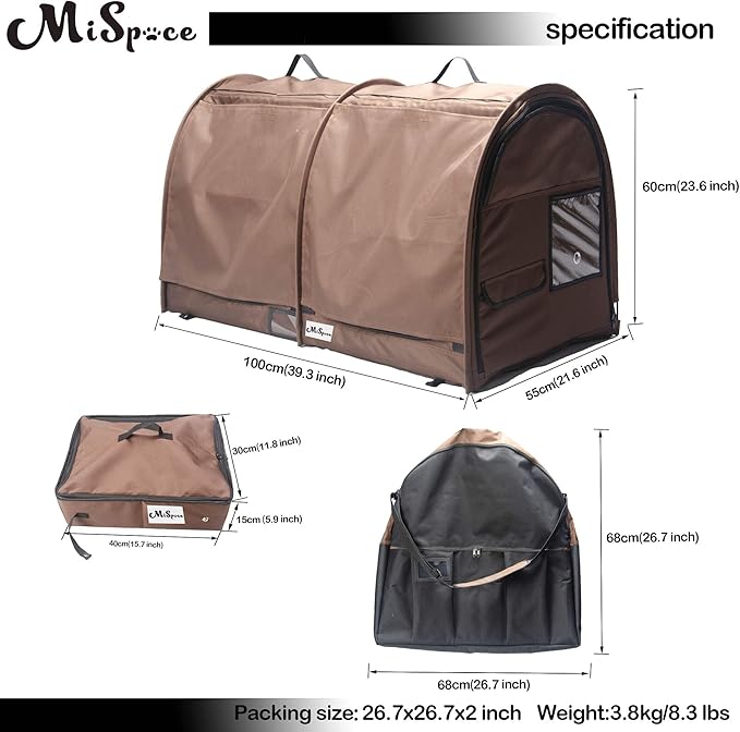 Mispace Portable Twin Compartment Show House Cat Cage/Condo - Easy to Fold & Carry Kennel - Comfy Puppy Home & Dog Travel Crate with Portable Carry Bag/Two Hammocks/Mats and Collapsible Litter Box