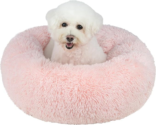 Best Pet Supplies Dog House Bed Crate Mat Tent Indoor Round Soft Plush for Small, Medium, and Large Breeds - Pink, 20 x 20 x 6