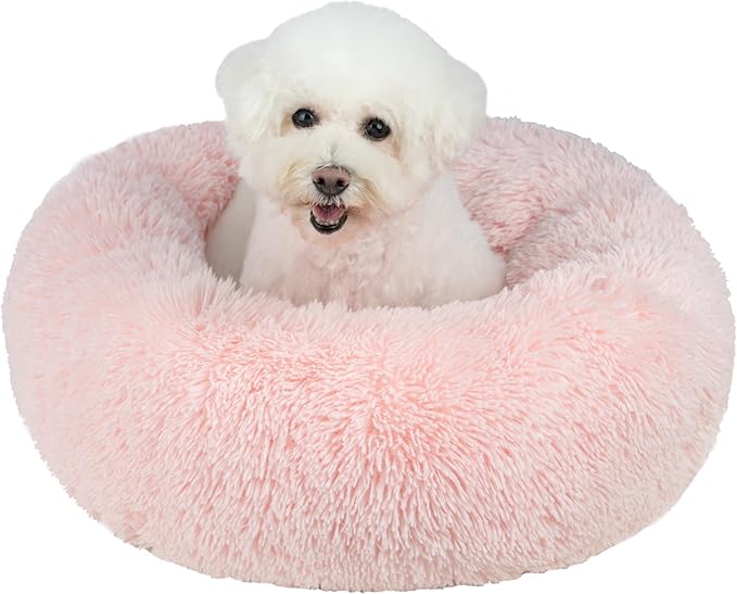 Best Pet Supplies Dog House Bed Crate Mat Tent Indoor Round Soft Plush for Small, Medium, and Large Breeds - Pink, 30 x 30 x 8