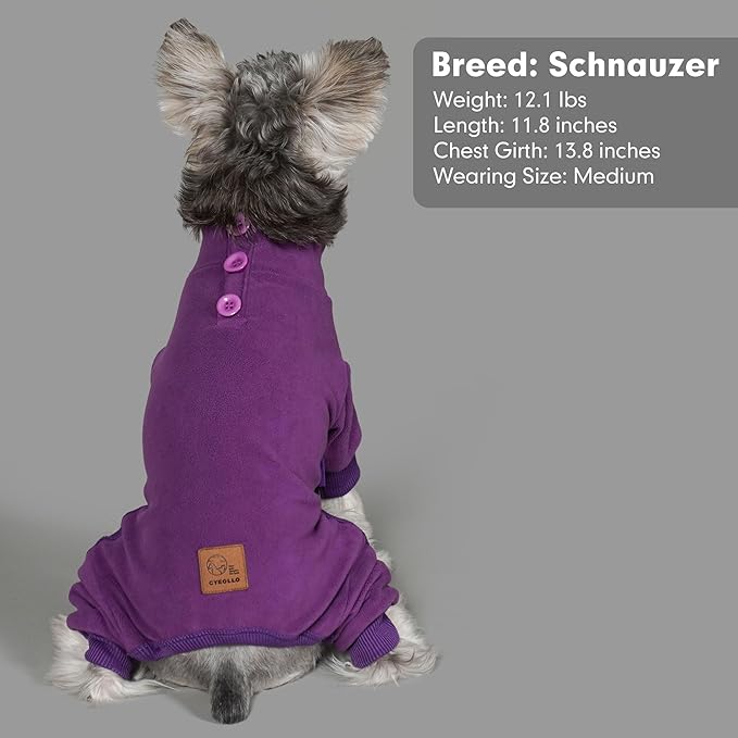 cyeollo Dog Pajamas Fleece Dog Pjs Jumpsuit Thermal Dog Onesie Girl Stretchable Doggie Pet Coat Outfits for Dogs Cats Apparel, Color Purple XS