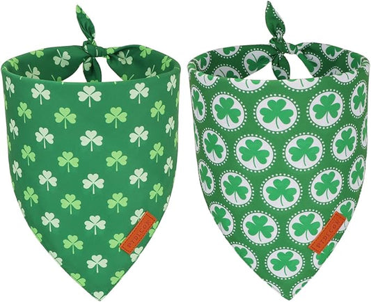 PTDECOR St.Patrick's Day Dog Bandana,Green Shamrock Reversible Holiday Dog Scarf, Multi Size, Triangle Irish Bandanas for Large and Extra Large Pets (X-Large)
