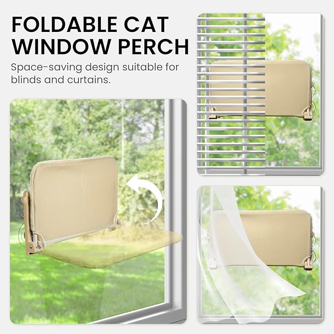 Cat Window Perch, Cordless Foldable Cat Window Hammock with Removable Soft Cover for Indoor Cats, Resting Seat for Inside (Yellow, 2 Pack)