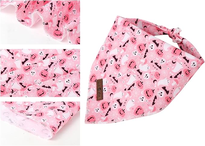Lionet Paws Cotton Halloween Dog Bandanas Pink,Pumpkin Comfortable Dog Bandana Bibs Scarf Dogs Kerchief,Autumn Scarves for Medium Large Dogs Pets