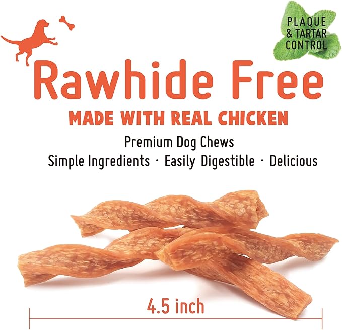 Chicken Dog Chew Twist Sticks, Puffed Human Grade Chicken Dog Treat Sticks, Rawhide Alternative, Easy to Digest 10pcs/Pack