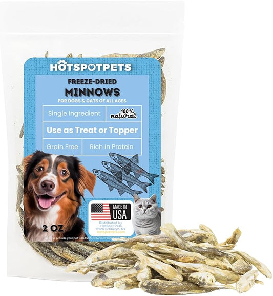 Freeze-Dried Minnows for Cats & Dogs – 100% Natural Single Ingredient Snack – High Protein, Grain-Free, Raw Diet Dog Treats – Omega-3 Fish – No Additives or Preservatives Minnows for Cats (2 Ounce)