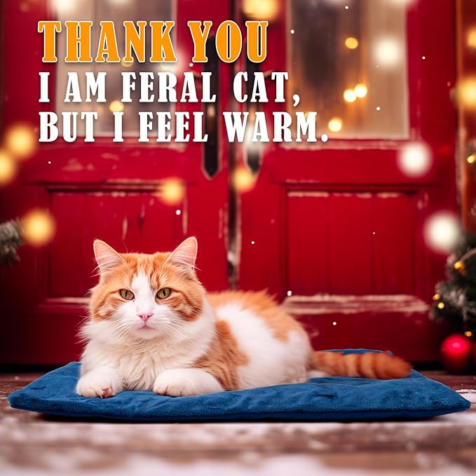 Kiroto Outdoor Pet Heating Pad for Cat Dog, Heated Mat with Waterproof Cover and Automatic Temperature Control, Suitable for Cat Houses, Dog Houses, Small Beds, Porches,20"x16",Blue