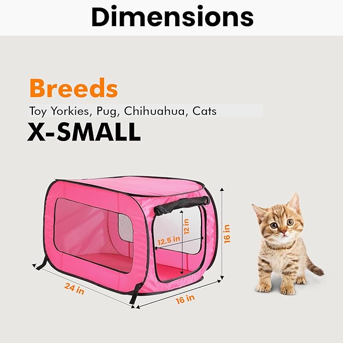 Beatrice Home Fashions Portable, Collapsible, Pop Up Kennel Travel Cat and Dog Crate, 24" L x 16.6" W x 16" H, Fuchsia