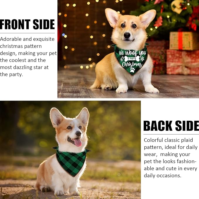 4 Pack Christmas Dog Scarves - Plaid Triangle Bandanas for Small to Large Dogs and Cats - Holiday Pet Accessories Gift Set