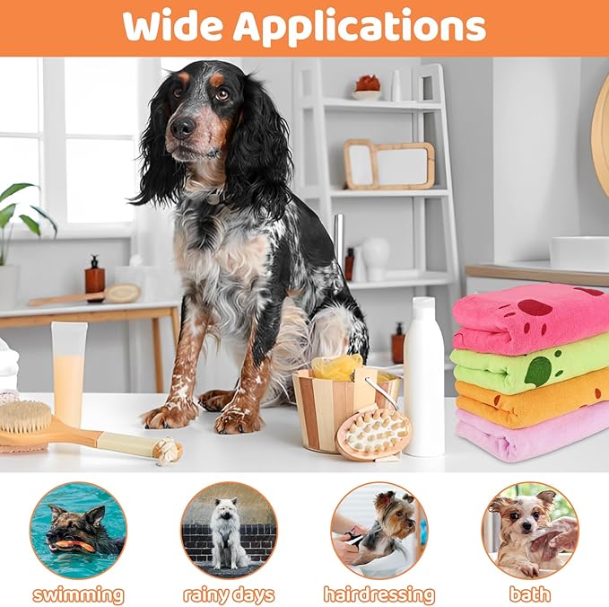 QTLCOHD 8 Pcs 55 x 28 Inches Dog Towels for Drying Large Dogs Absorbent Microfiber Dog Bath Towel Bulk Pet Grooming Towels for Small Medium Large Dogs Cat Puppy Shower Cleaning Accessories (4 Colors)
