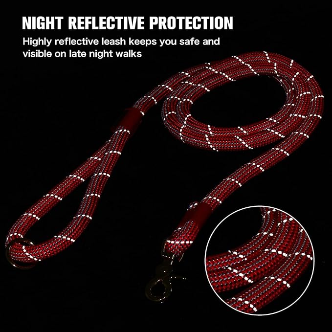 Nylon Rope Dog Leash Reflective, Handmade Braided Strong Dog Lead, Heavy Duty Rope Leash for Medium Large Dogs (5 FT - 3/5" Red)