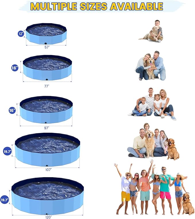 Foldable Pool for Dog and Kids 57" Washing Portable Plastic Tub for Large Dog, Non-Slip Collapsible Kiddie Swimming Wading Pool for Toddler Age 3-5 Outdoor Backyard