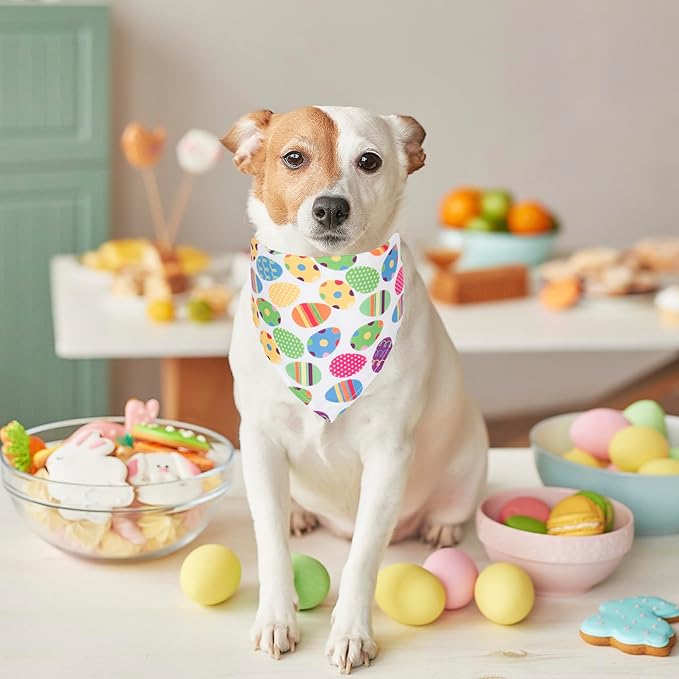 ADOGGYGO 4 Pack Easter Dog Bandana Triangle Dog Scarf Rabbit Easter Egg Pattern Pet Bandana for Medium Large Dogs Pets (Large)