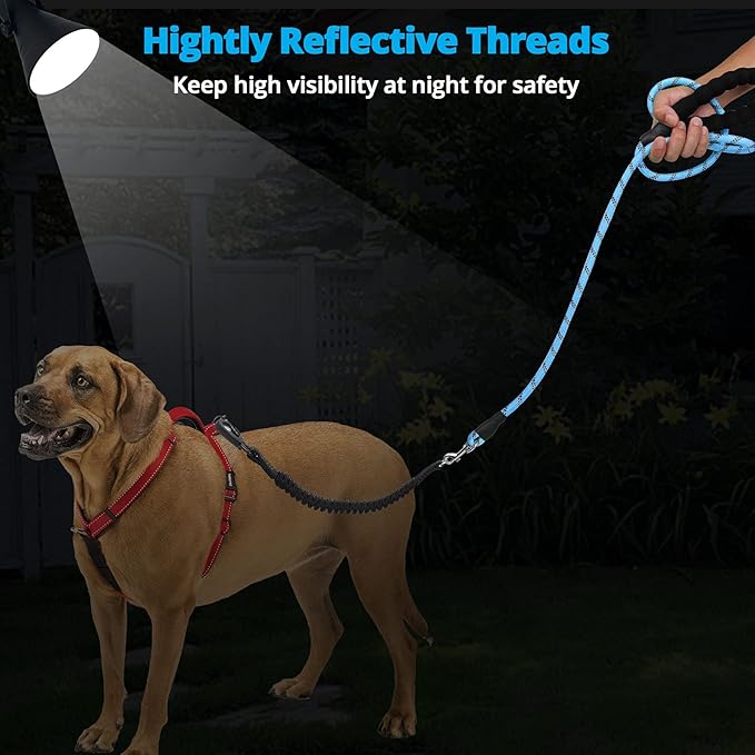 Long Dog Leash 20 FT: Heavy Duty Rope Leashes for Dogs Training with Swivel Lockable Hook Reflective Threads Bungee and Padded Handle - Dog Lead for Large Small Medium Dogs Outside Walking Hiking Blue