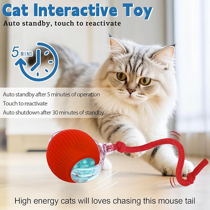 Interactive cat Toys for Indoor Cats, Speedy Tail 3.0 Cat Toy, Motion Activate cat Toy Ball，Automatic Toys for Bored Indoor Cats, Speedy Tail 2.0 Cat Toy, Rechargeabl(Red)