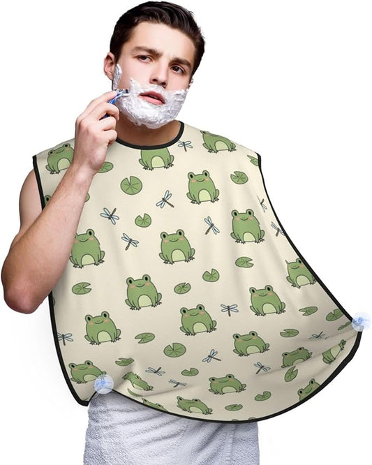 Ultimate Shaving Bib, Beard Trimming Apron with Hair Catcher, Green Frog Animal Cute Frogs
