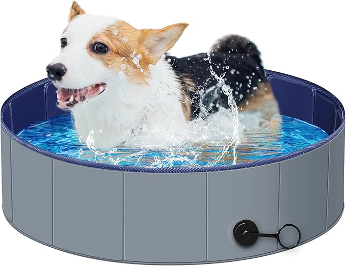 Dog Pool for Large Dogs, Kiddie Pool Hard Plastic, Dog Bathtub Portable, Foldable Pool for Dogs Slip-Resistant (Dark Gray, S - 32'' x 8'')