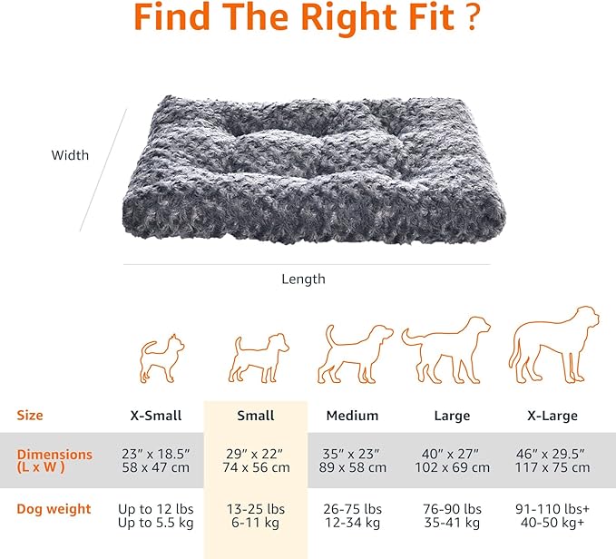 Amazon Basics Cat and Dog Bed and Crate Pad, Machine Washable, Indoor, 29 x 21 x 3 inches, Gray