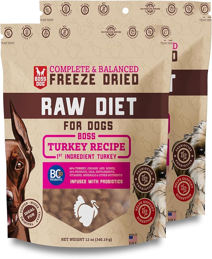 Boss Dog Complete & Balanced Freeze Dried Raw Diet for Dogs, Turkey Recipe, 12 oz Bag (Bag of 2)