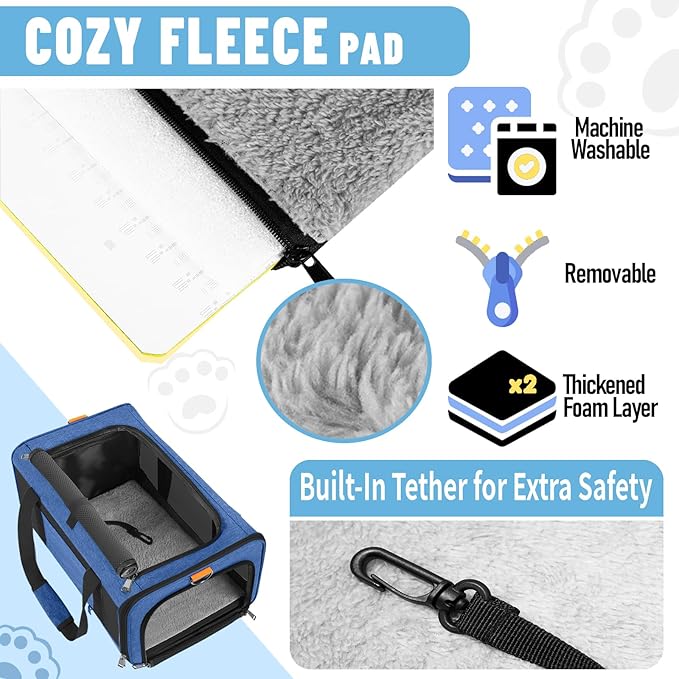 Pet Carrier Large Cats 20 lbs Top Load/Soft Sided Small Dog Travel Carriers/Collapsible Carrier Bag for Medium Cat Puppy/Sturdy Transport Carriers Long Trips/Medium Cats 15 pounds Blue